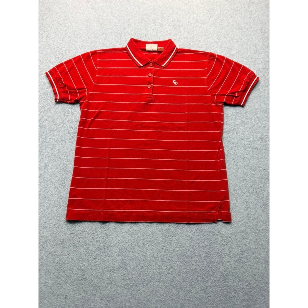 Country Craft Red Striped Polo Shirt Short Sleeve Embroidered Logo Large